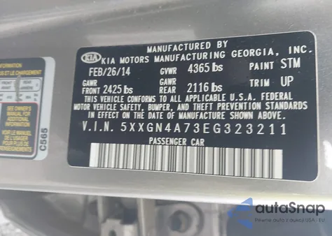 2014 Kia Optima Ex z USA, uszkodzony, nr VIN 5XXGN4A73EG323211